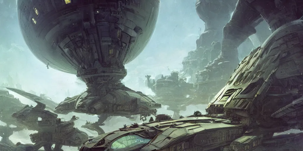 Image similar to one thousand aligned cryogenic pods, spaceship hangar, wide shot, matte painting, oil painting, concept art, alan lee and peter mohrbacher and frank frazetta and mike mignola