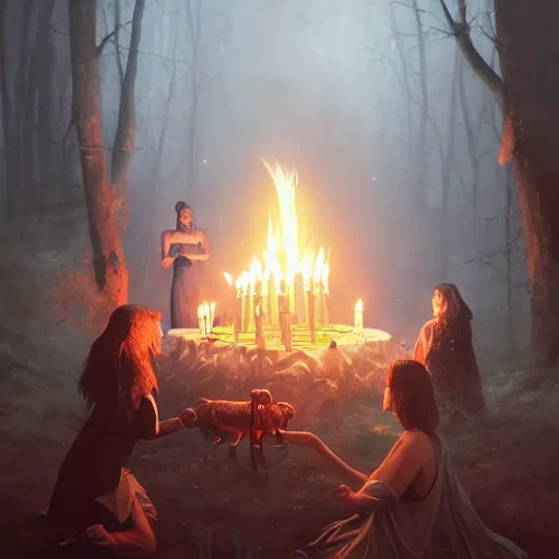 Prompt: the satanic birthday ritual. detailed digital art by greg rutkowski, thomas kinkade and keith parkinson, artstation, cgsociety, 8 k, hd