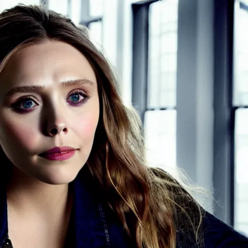 Image similar to elizabeth olsen on a studio for photoshoot, highly detailed, photorealistic portrait, bright studio setting, studio lighting, crisp quality and light reflections, unreal engine 5 quality render