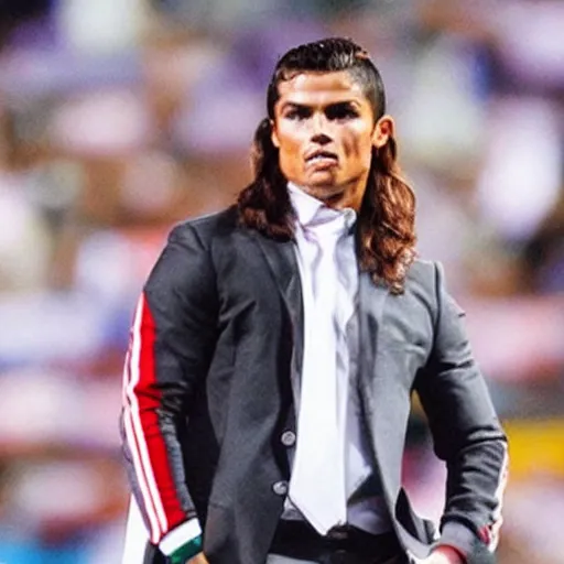 Prompt: carlos cabello rey as cristiano ronaldo with long hair