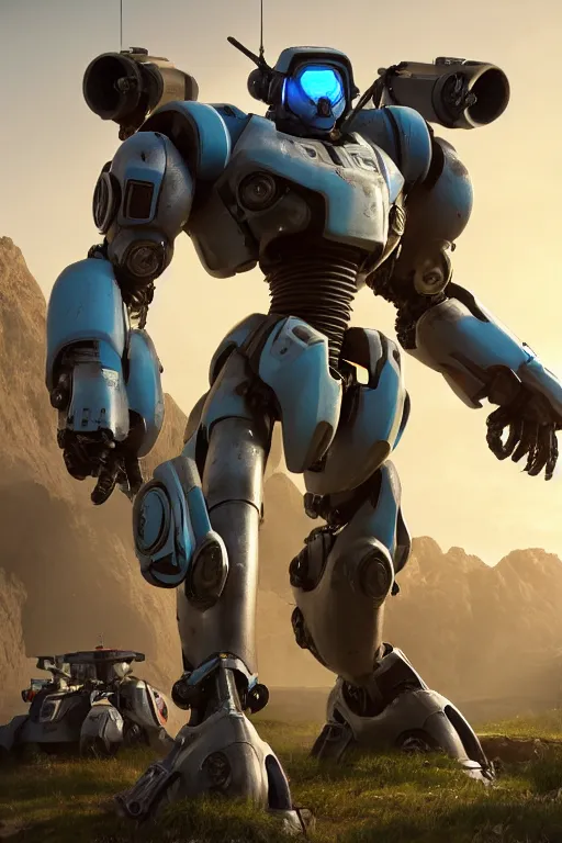 Image similar to mechwarrior 5 : mercenaries mech megaman transformer robot boss tank engine game octane render, 4 k, hd 2 0 2 2 3 d cgi rtx hdr style chrome reflexion glow fanart, global illumination ray tracing hdr fanart arstation by ian pesty by jesper ejsing pixar and disney unreal zbrush central hardmesh