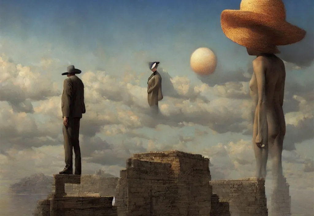 Prompt: thoughts of dreams, art by james gurney and greg rutkowski, surrealism by salvador dali, very detailed, high resolution, inspired by rene magritte, volumetric lighting