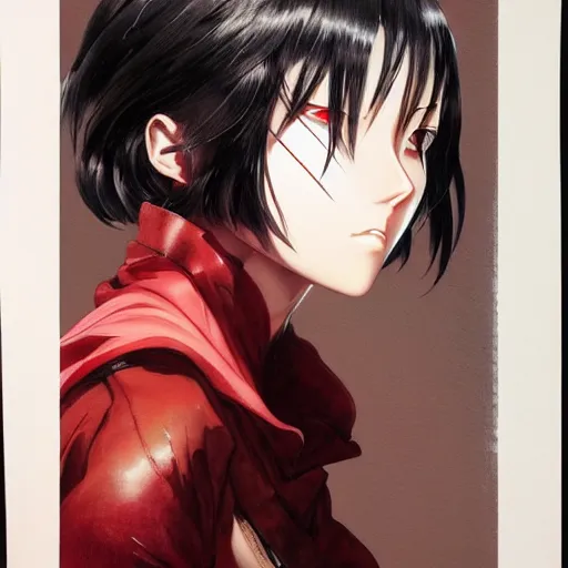 Image similar to prompt : mikasa ackerman soft light painted by james jean and katsuhiro otomo and erik jones, inspired by akira anime, smooth face feature, intricate oil painting, high detail illustration, sharp high detail, manga and anime 1 9 9 9