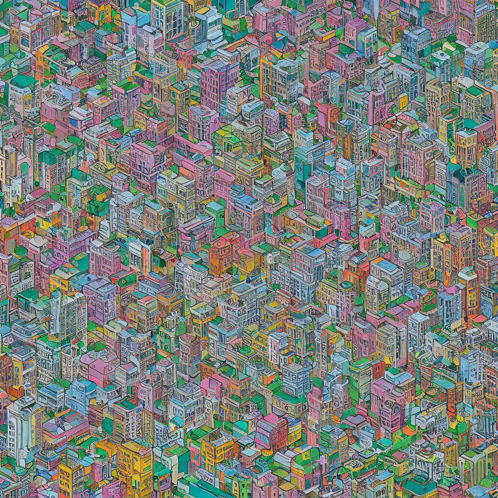 Prompt: wide shot of a populated city by mason lindroth