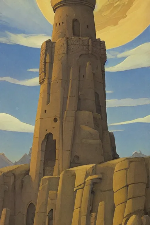 Prompt: painted tower of the moon, by Sylvain Sarrailh and Nicholas Roerich and Annie Swynnerton, dramatic cinematic lighting , beautiful tilework, ornate architecture, sacred artifacts, lost civilizations, smooth, sharp focus, extremely detailed