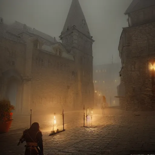 Image similar to medieval war foggy rainy award winning, trending on artstation, unreal engine