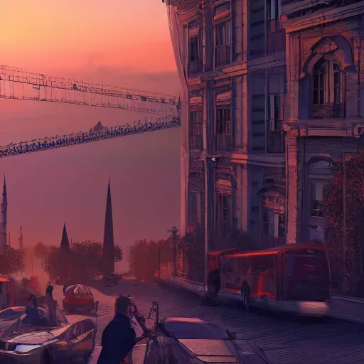 Image similar to istanbul, concept art by sebastian luca, artstation, golden hour, 8 k