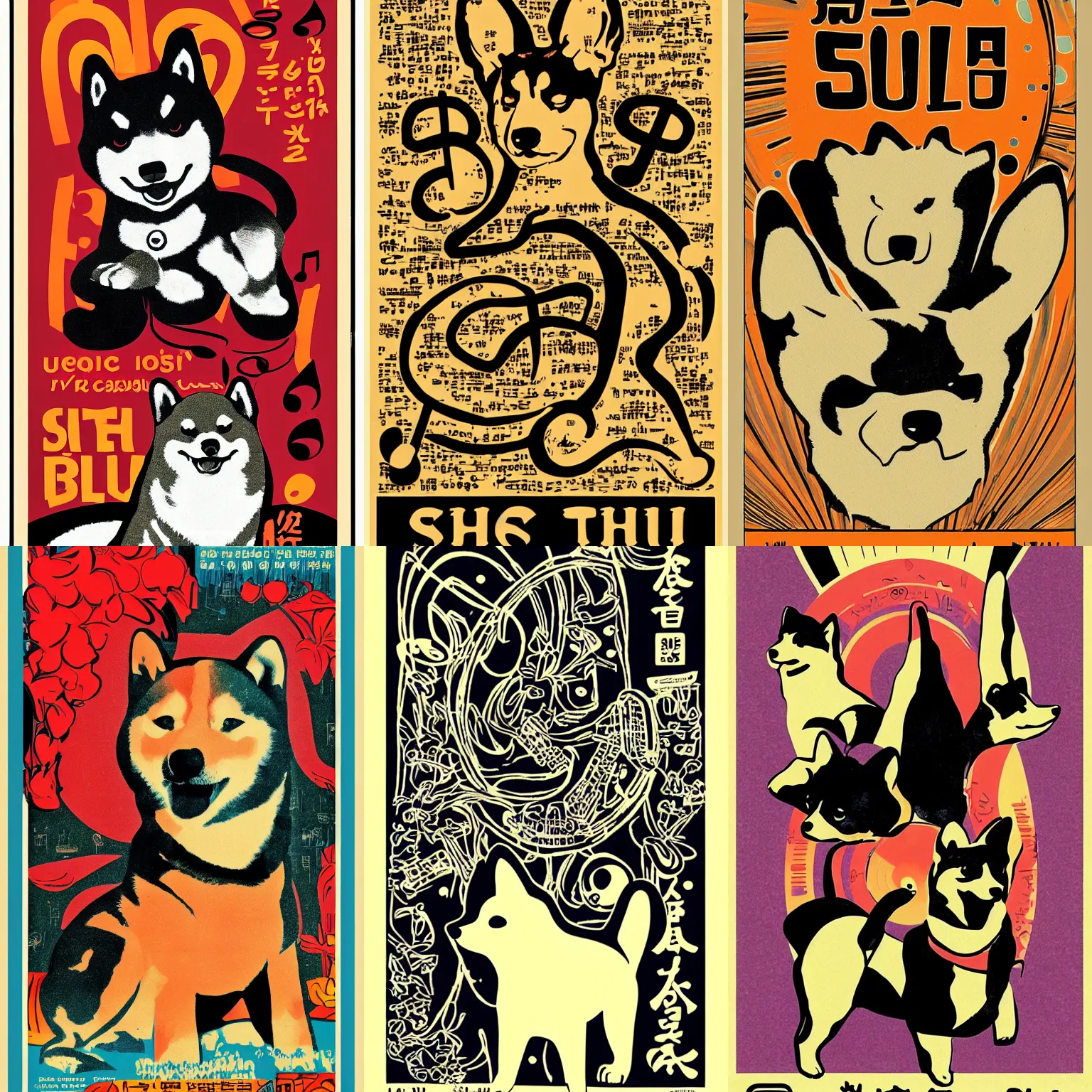 Prompt: Shiba Inu 60s poster, in the style of a music poster 1968