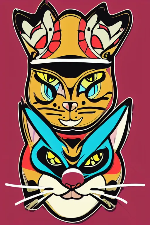 Image similar to Portrait of a cat as a Mexican wrestler in a mask, sticker, colorful, illustration, highly detailed, simple, smooth and clean vector curves, no jagged lines, vector art, smooth