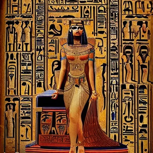 of cleopatra with detailed tattoos sitting on a throne, Stable Diffusion