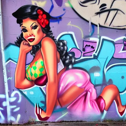 Prompt: graffiti pinup girl