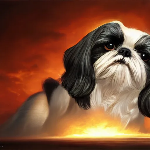 Prompt: Shih Tzu charging up to change into its final form, detailed, centered, digital painting, artstation, concept art, donato giancola, Joseph Christian Leyendecker, WLOP, Boris Vallejo, Breathtaking, 8k resolution, extremely detailed, beautiful, establishing shot, artistic, hyperrealistic, beautiful face, octane render, cinematic lighting, dramatic lighting, masterpiece