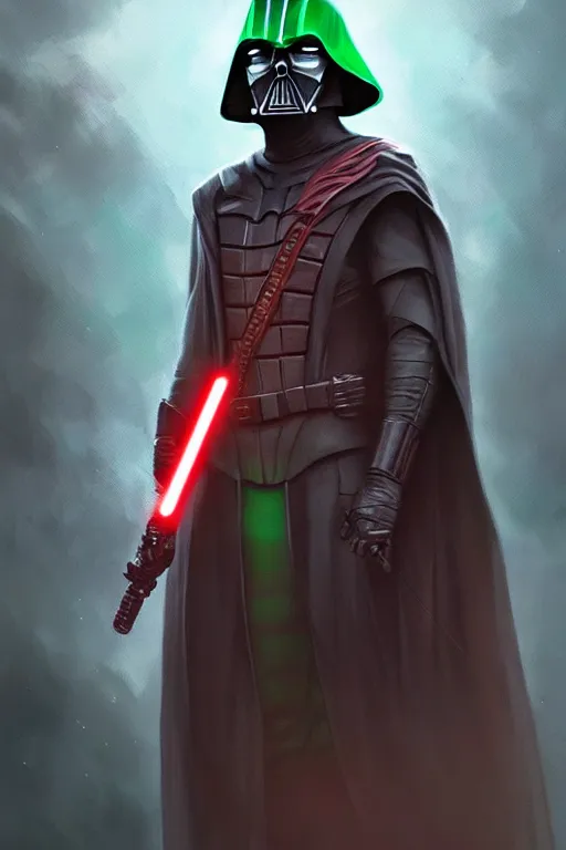 Image similar to characters portrait of Darth Sith mixed with Green Arrow by ArtGerm and Tom Bagshaw, merged character, Full body shot, cinematic opening shot, 4k, highly detailed, cinematic lighting