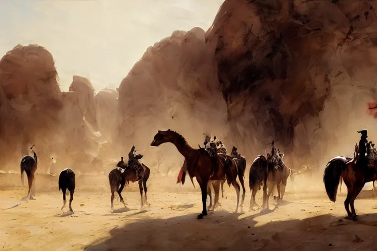 Image similar to portrait of a respectable dignified royal business elite politicians in top hats and coat tails riding on ostriches in the sahara desert throwing vanilla icecream cones at each other, art by anders zorn, wonderful masterpiece by greg rutkowski, beautiful cinematic light, american romanticism by greg manchess, jessica rossier