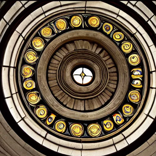 Image similar to ornate symmetrical spiral cathedral window with stonework, very beautiful, photograph, high definition