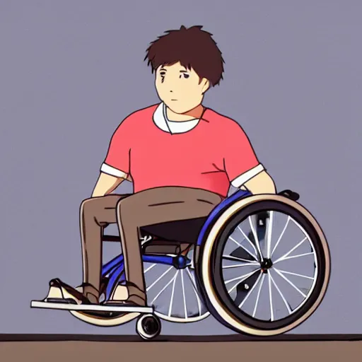 Image similar to a wholesome animation key shot of a handsome a wheelchair guy fitness posing, studio ghibli, pixar and disney animation, sharp, dramatic lighting