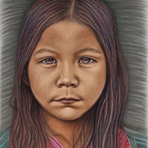 Image similar to a beautiful first nation girl, ultra detailed colored pencil drawing in style bellerose and desjarlais,