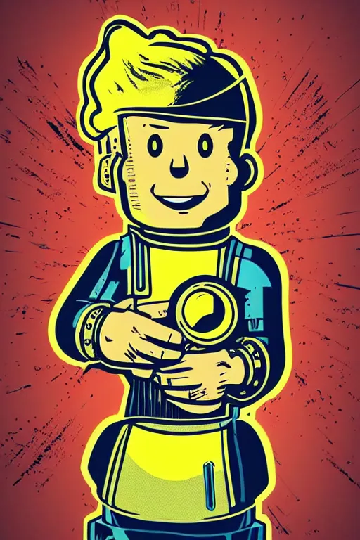 Image similar to fallout 7 6 retro futurist illustration art by butcher billy, sticker, colorful, illustration, highly detailed, simple, smooth and clean vector curves, no jagged lines, vector art, smooth andy warhol style