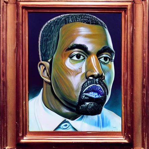 Image similar to very detailed surreal portrait of kanye west as his face melts. painted by salvador dali, 1 9 3 1. oil on canvas.