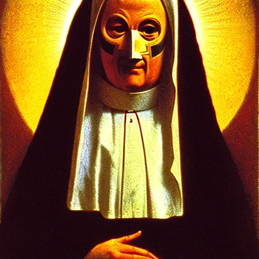 Image similar to priest in a mask of sun, by carl bloch