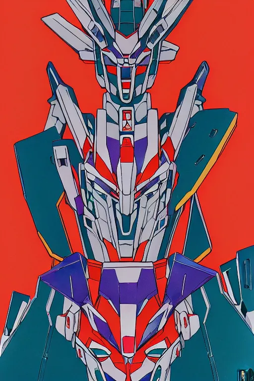 Image similar to risograph grainy painting of gigantic huge evangelion - like gundam mech face, with huge earrings and rings around head with a lot of details, covered with rich jewelry, by moebius and dirk dzimirsky and satisho kon, close - up wide portrait