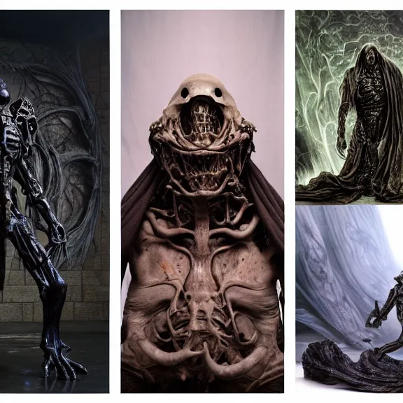 Image similar to still frame from Prometheus by Giger, bone lich God Dr doom by Wayne Barlowe by peter Mohrbacher, dressed by Alexander McQueen and by Neri Oxman, metal couture editorial