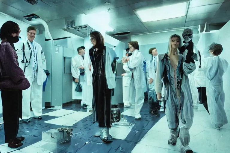 Prompt: 35mm color, lost photo, portrait, fashion shoot, weird, random, strange, spooky, hyperdetailed, photorealistic, high fashion, interesting, medical research facility, by David Cronenberg and WETA digital