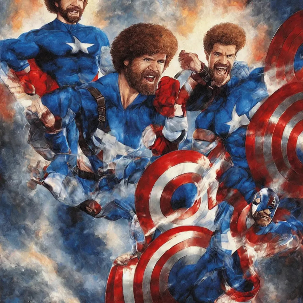 Image similar to Bob Ross as Captain America