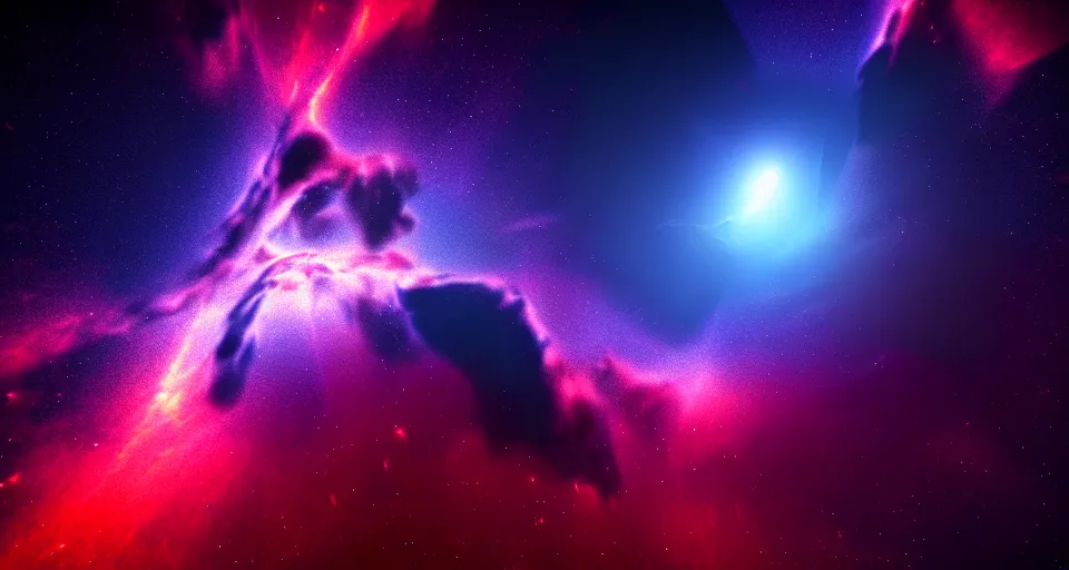 Prompt: minimalist cinematic scifi render of a dramatic powerful nebula in space, nebula, homeworld skies, 4 k, 8 k, hd