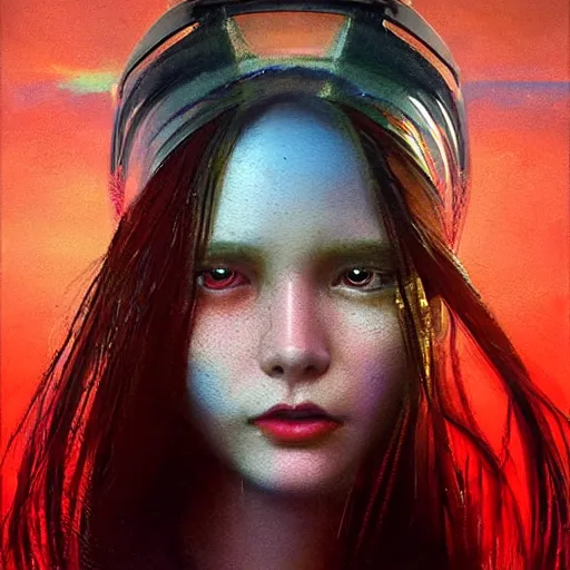 Prompt: 3 d, sci - fi, close - up, morning, smiling fashion model face, sun, cinematic, light red clouds, sun rays, vogue cover style, poster art, blue mood, realistic painting, intricate oil painting, high detail illustration, figurative art, multiple exposure, poster art, by tooth wu and wlop and beeple and greg rutkowski