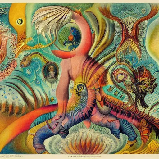 Prompt: strange mythical beasts of whimsy, surreal oil painting by ronny khalil and kandinsky, drawn by ernst haeckel, as an offering to zeus