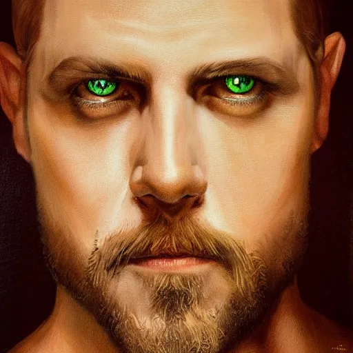 Image similar to surreal portrait painting of oliver queen in style of kenne gregoire, 4 k, highly detailed, epic lighting