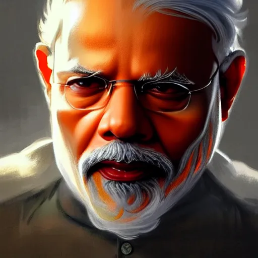 Image similar to Narendra Modi , colorful painting on grey scale face, powerful , magic, thunders, dramatic lighting, intricate, wild, highly detailed, digital painting, artstation, concept art, smooth, sharp focus, illustration, art by artgerm and greg rutkowski and alphonse mucha, footage