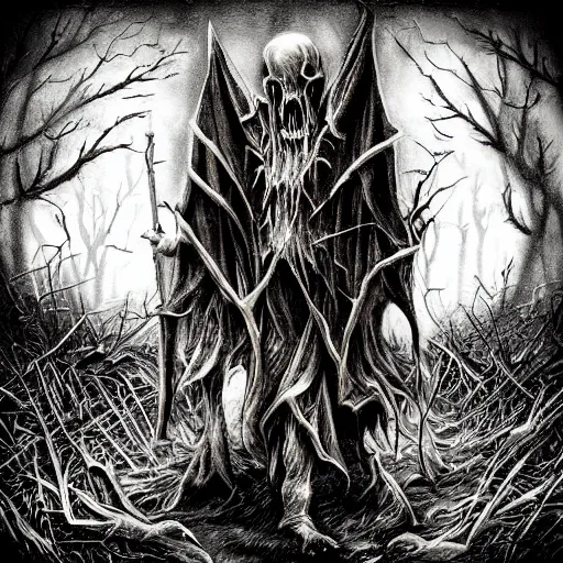 Image similar to music cover for dark metal music, no words, no letters, only art, eerie, horror, sinister