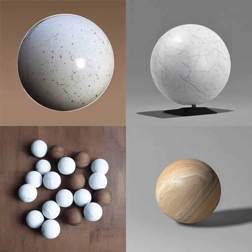 Prompt: a perfectly white round shining 3 d marble ball!!! rolling on a dark oak matte surface