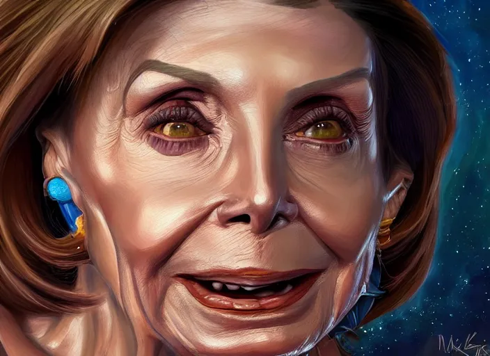 Prompt: nancy pelosi as a gremlin, cosmic horror painting, elegant intricate digital painting artstation concept art by mark brooks and brad kunkle extreme detail 4 k