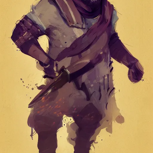 Image similar to duergar male character portrait, by Ismail Inceoglu, shabby clothes, pale purple skin, leather pouch, wielding knife, grinning, dungeons and dragons, digital art, art