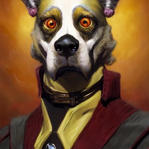 Prompt: a portrait of a bird dogman canine star trek doctor. highly detailed painting by gaston bussiere, craig mullins, j. c. leyendecker, furry