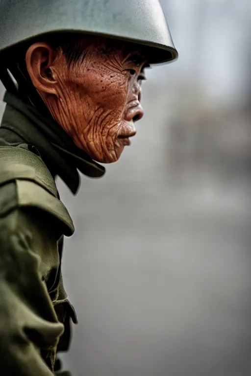 Image similar to vietnam soldier with skateboard, pulitzer award, extreme close up, captured by nikon d 8 5 0, 4 k, body features, face features, bokeh, proportional, details, object features, by daniel berehulak and adnan abidi and preston gannaway