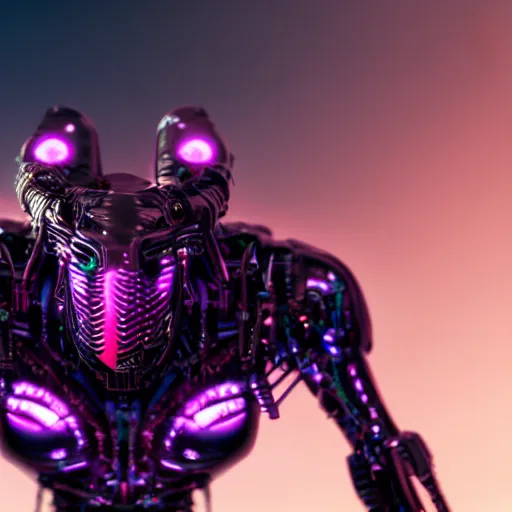 Image similar to synthwave cyborg insect, detailed face, sharp focus, synthwave art, aesthetic, octane render, raw, cinematic