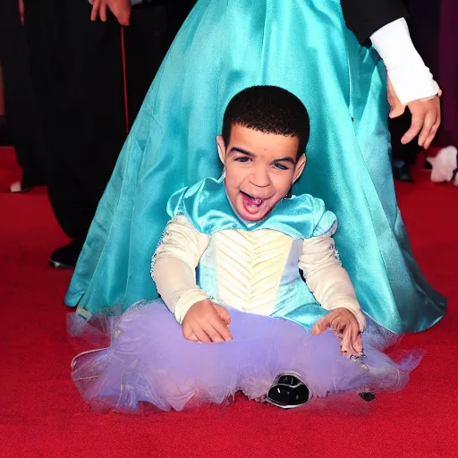 Image similar to drake giggling in a princess costume