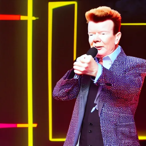 Prompt: rick astley's dance is shown on every screen in the world