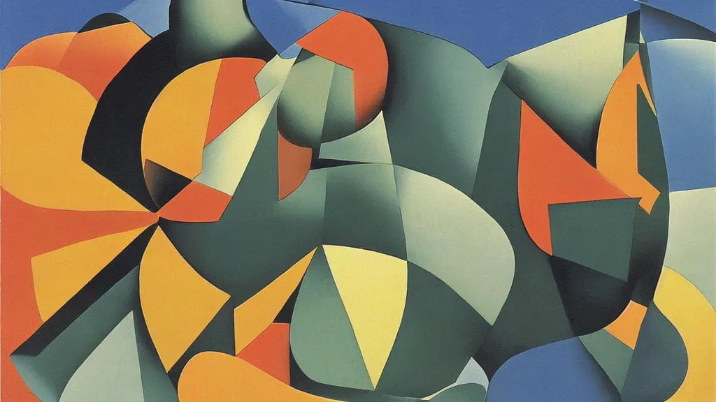Image similar to abstract primitivism minimalism art painting, lines, forms, shapes, in style ofrene magritte