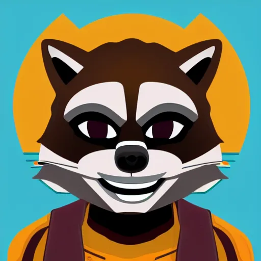 Image similar to rocket raccoon as hello emoji, telegram sticker design, flat design, glossy design, white outline.