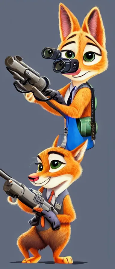 Image similar to “ animal character in the style of zootopia holding laser gun, floating alone, with a black dark background, digital art, award winning, trending on art station ”