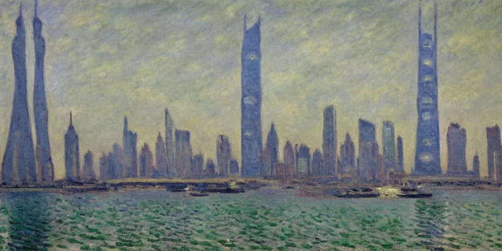 Image similar to an oil painting of the Lujiazui by Oscar-Claude Monet