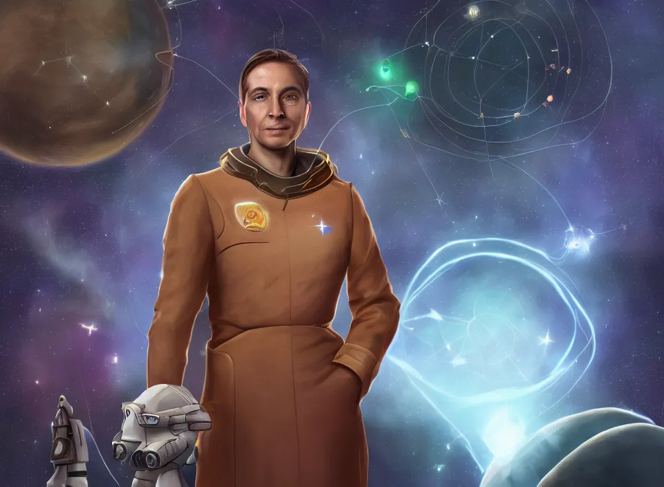 Image similar to Stellaris portrait of a scientist from the Commonwealth of Man, digital art