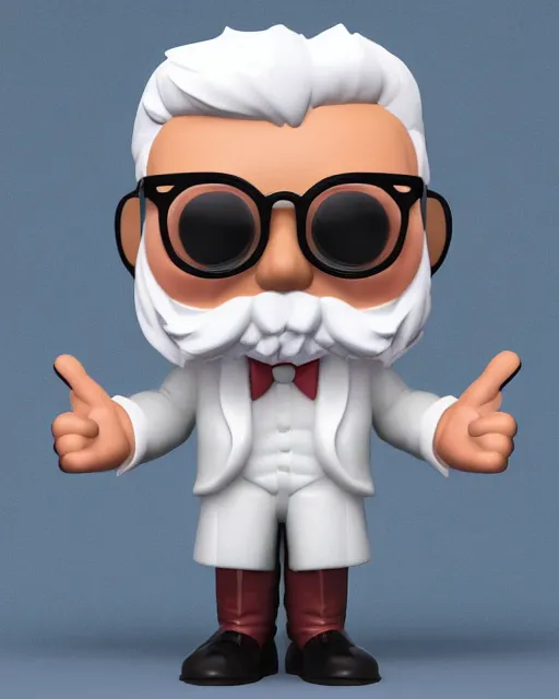 Image similar to full body 3 d render of col sanders as a funko pop!, four, studio lighting, white background, single body, no shadow, blender, trending on artstation, 8 k, highly detailed