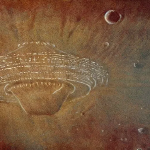 Prompt: A photograph of a prehistoric cave painting, depicting a UFO sighting