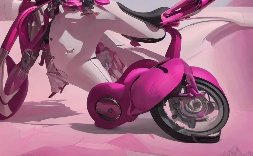 Image similar to a futuristic pink motorbike in a white room. organic painting, matte painting, bold shapes, hard edges, trending on artstation, by huang guangjian and gil elvgren and sachin teng